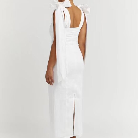 DISSH - White Aisle Linen Tie Bow Midi Dress - Picture 4 of 9